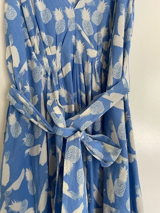 & Other Stories Cotton Pineapple Print Deep V Sleeveless, Waist Tie Summer Dress - Picture 9 of 16